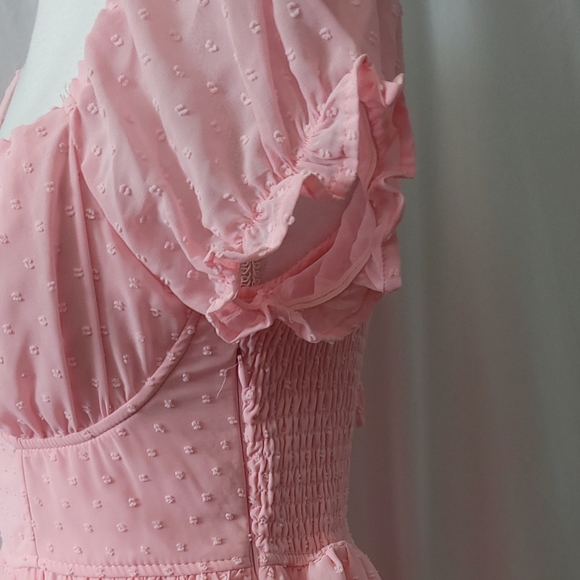 SWISS DOT SWEETHEART NECKLINE MINI DRESS-Pink Bubblegum - Picture 8 of 10